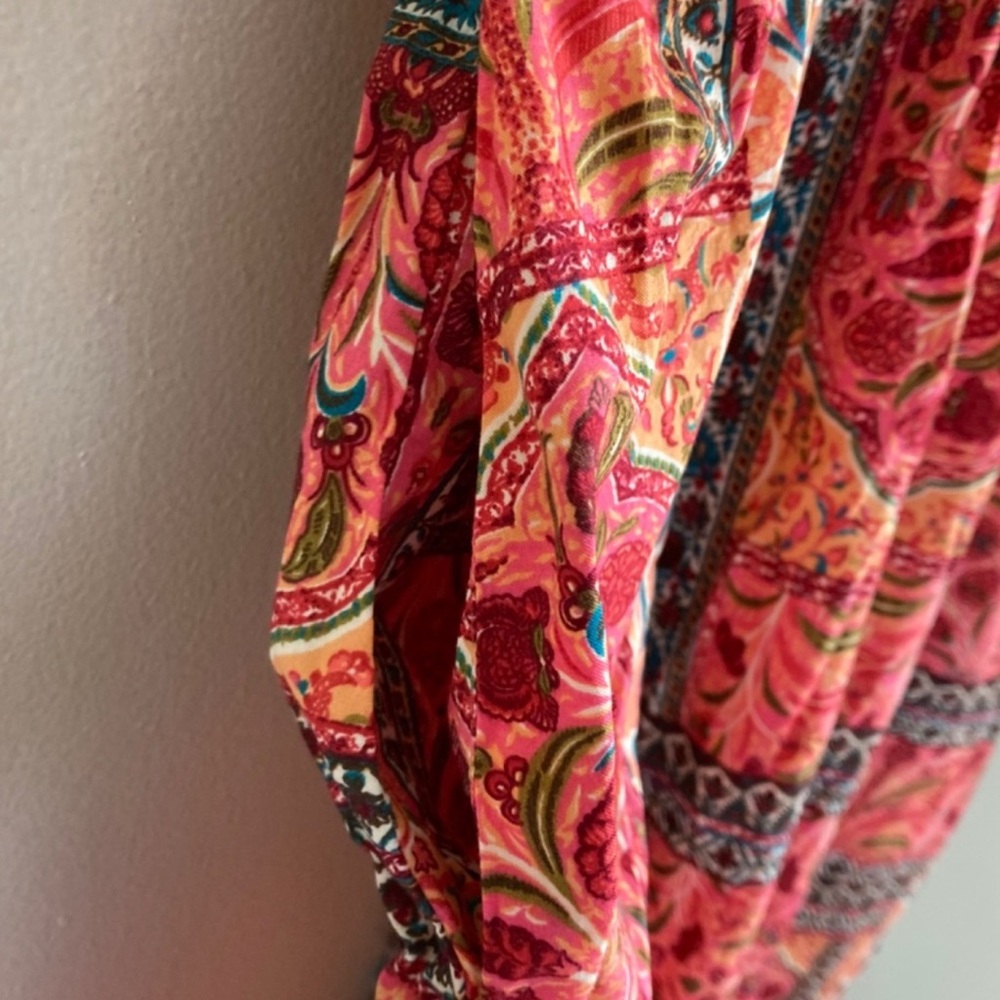 Old Navy Vibrant Red and Pink Patterned Midi Dress - Picture 3 of 8